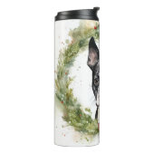 Boston Terrier Kerstkrans Feestelijke Pup Thermosbeker (Gedraaid links)