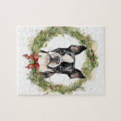 Boston Terrier Kerstkrans Festieve Pup Legpuzzel (Horizontaal)