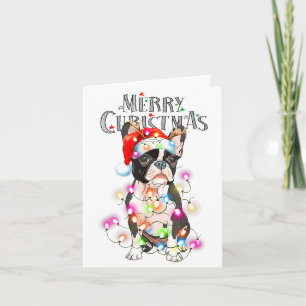 Boston Terrier Kerstlichten Xmas Hond Kaart