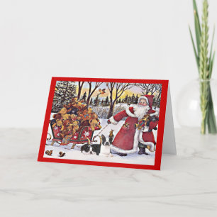 Boston Terrier Kerstman en Beren Groet Feestdagen Kaart