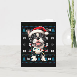 Boston Terrier Kerstman Kerstboom Lichtjes Bostie  Kaart