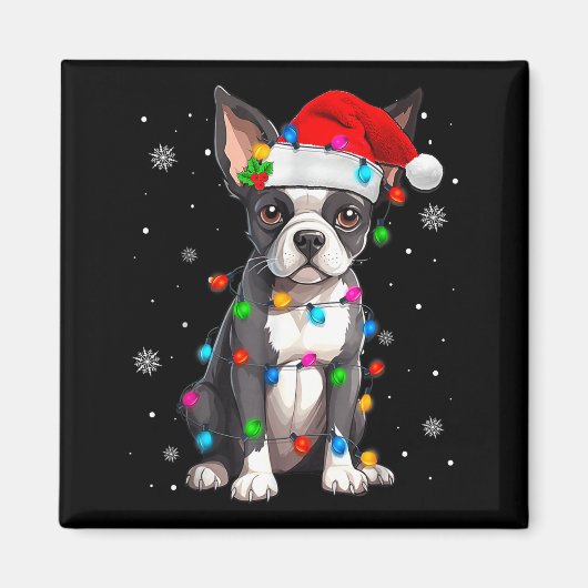 Boston Terrier Kerstman Kerstmuts Magneet (Voorkant)