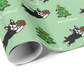 Boston Terrier Kerstmis 2 Cartoon Cadeaupapier (Rol Hoek)