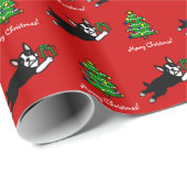 Boston Terrier Kerstmis 2 Cartoon Cadeaupapier (Rol Hoek)