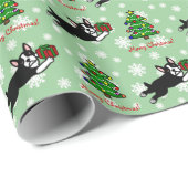 Boston Terrier Kerstmis 2 Cartoon Cadeaupapier (Rol Hoek)