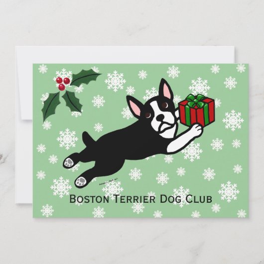 Boston Terrier Kerstmis 2 Cartoon Snowflakes Kaart (Voorkant)