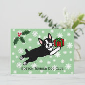 Boston Terrier Kerstmis 2 Cartoon Snowflakes Kaart (Staand voorkant)
