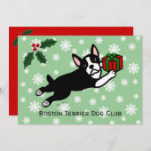 Boston Terrier Kerstmis 2 Cartoon Snowflakes Kaart (Voorkant / Achterkant)