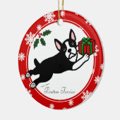 Boston Terrier Kerstmis 2 Cartoon Snowflakes Keramisch Ornament (Links)