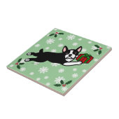 Boston Terrier Kerstmis 2 Cartoon Snowflakes Tegeltje (Zijkant)