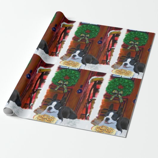 Boston Terrier Kerstmis Cadeaupapier (Uitgerold)