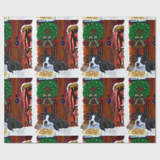 Boston Terrier Kerstmis Cadeaupapier (Vlak)