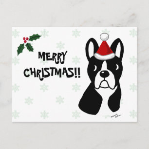 Boston Terrier Kerstmis Cartoon Sneeuwvlok Feestdagenkaart