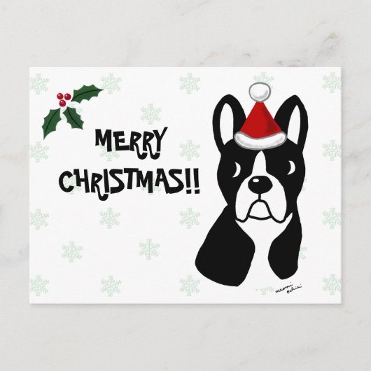 Boston Terrier Kerstmis Cartoon Sneeuwvlok Feestdagenkaart (Voorkant)