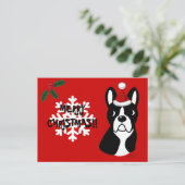 Boston Terrier Kerstmis Cartoon Sneeuwvlok Feestdagenkaart (Staand voorkant)