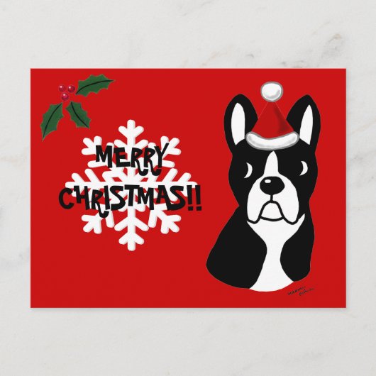 Boston Terrier Kerstmis Cartoon Sneeuwvlok Feestdagenkaart (Voorkant)