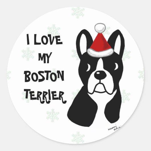 Boston Terrier Kerstmis Cartoon Sneeuwvlok Ronde Sticker (Voorkant)