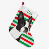 Boston Terrier Kerstmis et Stocking Grote Kerstsok (Voorkant (Hangend))