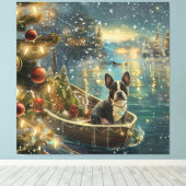 Boston Terrier Kerstmis Feestelijke Reis Canvas Afdruk (Insitu (Houten vloer))