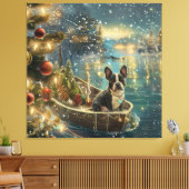 Boston Terrier Kerstmis Feestelijke Reis Canvas Afdruk (Insitu (Woonkamer))