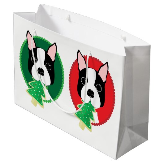 Boston Terrier Kerstmis Groot Cadeauzakje (Achterkant Gekanteld)
