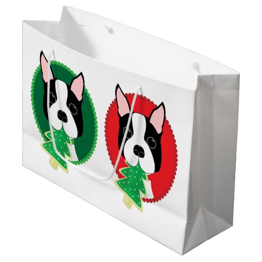 Boston Terrier Kerstmis Groot Cadeauzakje (Voorkant Gekanteld)
