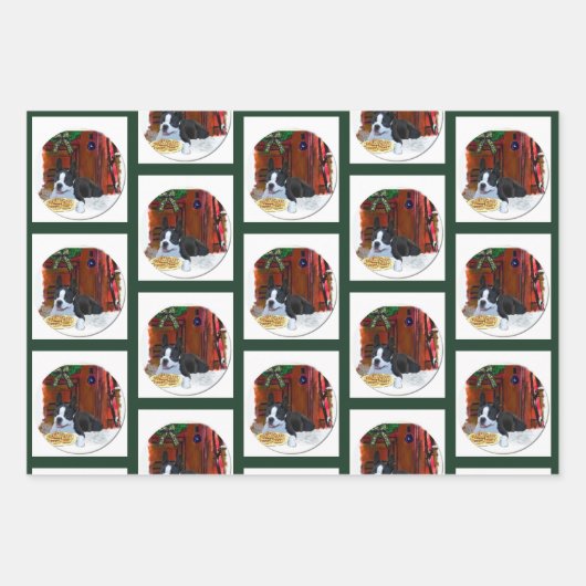 Boston Terrier Kerstmis Inpakpapier Vel (Voorkant 3)