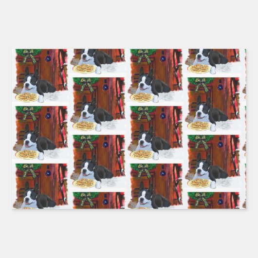 Boston Terrier Kerstmis Inpakpapier Vel (Voorkant 2)