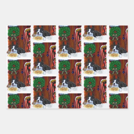 Boston Terrier Kerstmis Inpakpapier Vel (Voorkant)