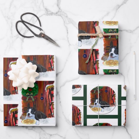 Boston Terrier Kerstmis Inpakpapier Vel (Voorkant)
