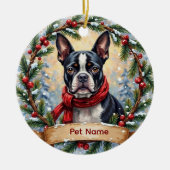 Boston Terrier Kerstmis Keramisch Ornament (Voorkant)