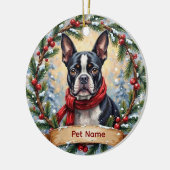 Boston Terrier Kerstmis Keramisch Ornament (Links)