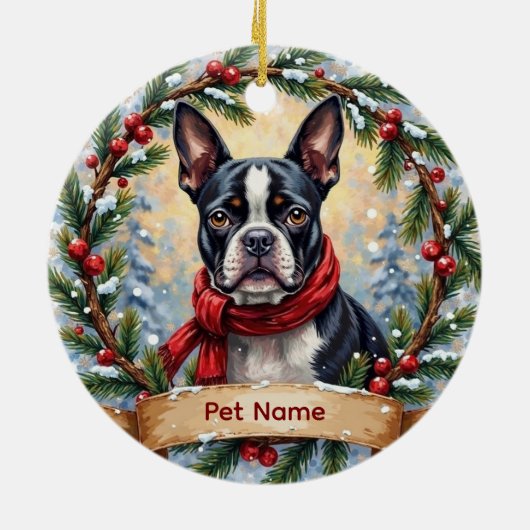 Boston Terrier Kerstmis Keramisch Ornament (Achterkant)