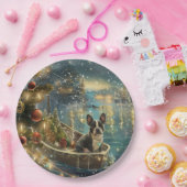 Boston Terrier Kerstmis Reis door de Feestdagen Papieren Bordje (Feest)