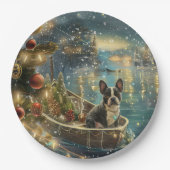 Boston Terrier Kerstmis Reis door de Feestdagen Papieren Bordje (Voorkant)
