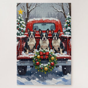 Boston Terrier Kerstmis Rode Truck Vakantie Legpuzzel