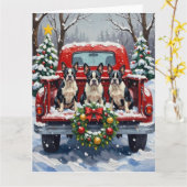 Boston Terrier Kerstmis Rode Truck Winter Kaart (Gele Bloem)