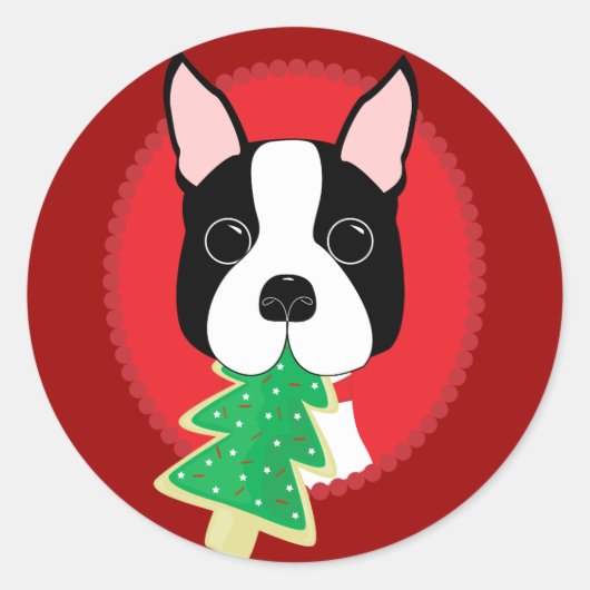 Boston Terrier Kerstmis Ronde Sticker (Voorkant)