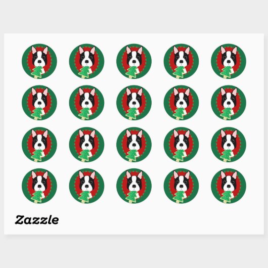 Boston Terrier Kerstmis Ronde Sticker (Vel)