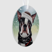 Boston Terrier, Kerstmis, Santa Dog Ornament (voorkant)