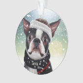 Boston Terrier, Kerstmis, Santa Dog Ornament (voorkant)
