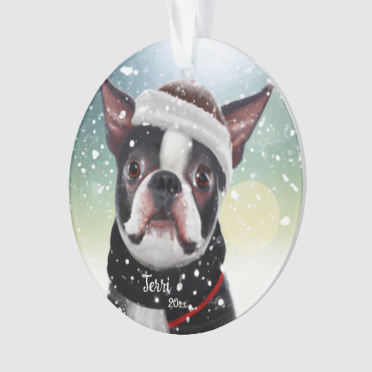 Boston Terrier, Kerstmis, Santa Dog Ornament (voorkant)