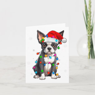Boston Terrier Kerstmis Sinterklaas Hoed Boom Lich Kaart