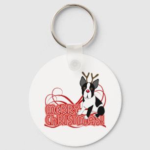 Boston Terrier Kerstmis Sleutelhanger