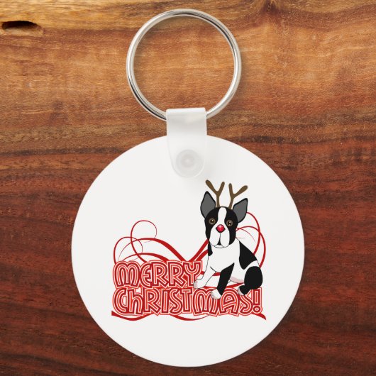Boston Terrier Kerstmis Sleutelhanger (Voorkant)