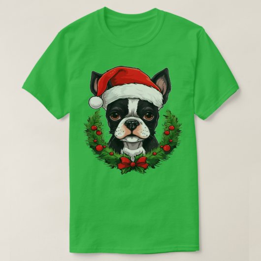 Boston Terrier Kerstmis T-shirt (Design voorkant)