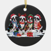 Boston Terrier Kerstmuts gewei elf Kerstmis Keramisch Ornament (Voorkant)