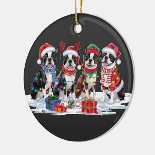 Boston Terrier Kerstmuts gewei elf Kerstmis Keramisch Ornament (Links)