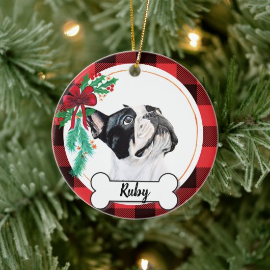 Boston Terrier Kerstornament Keramisch Ornament (Boom)