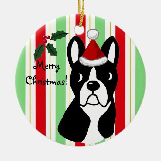 Boston Terrier Kerstornament Keramisch Ornament (Voorkant)